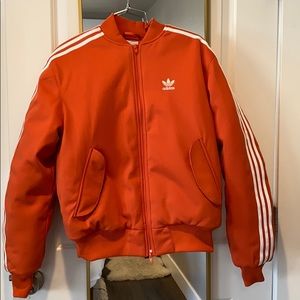 Adidas Orange 3 Stripe Bomber Puffy